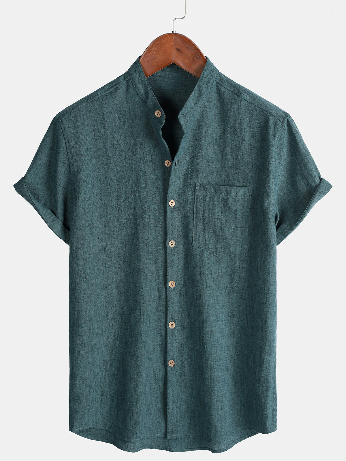 Camicia Henley Casual da Uomo a Manica Corta in Colore Unito per l'Estate