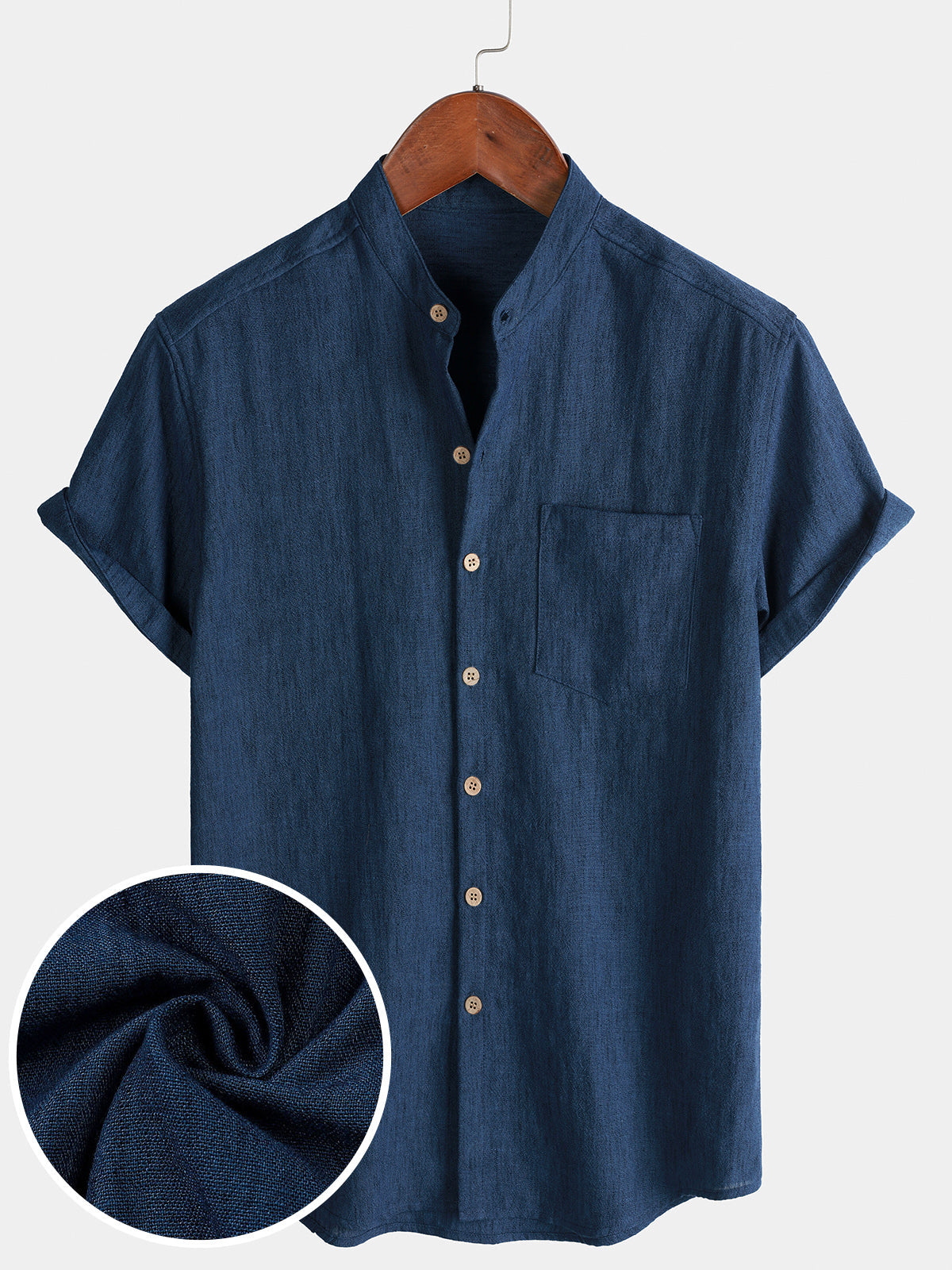 Camicia Henley Casual da Uomo a Manica Corta in Colore Unito per l'Estate