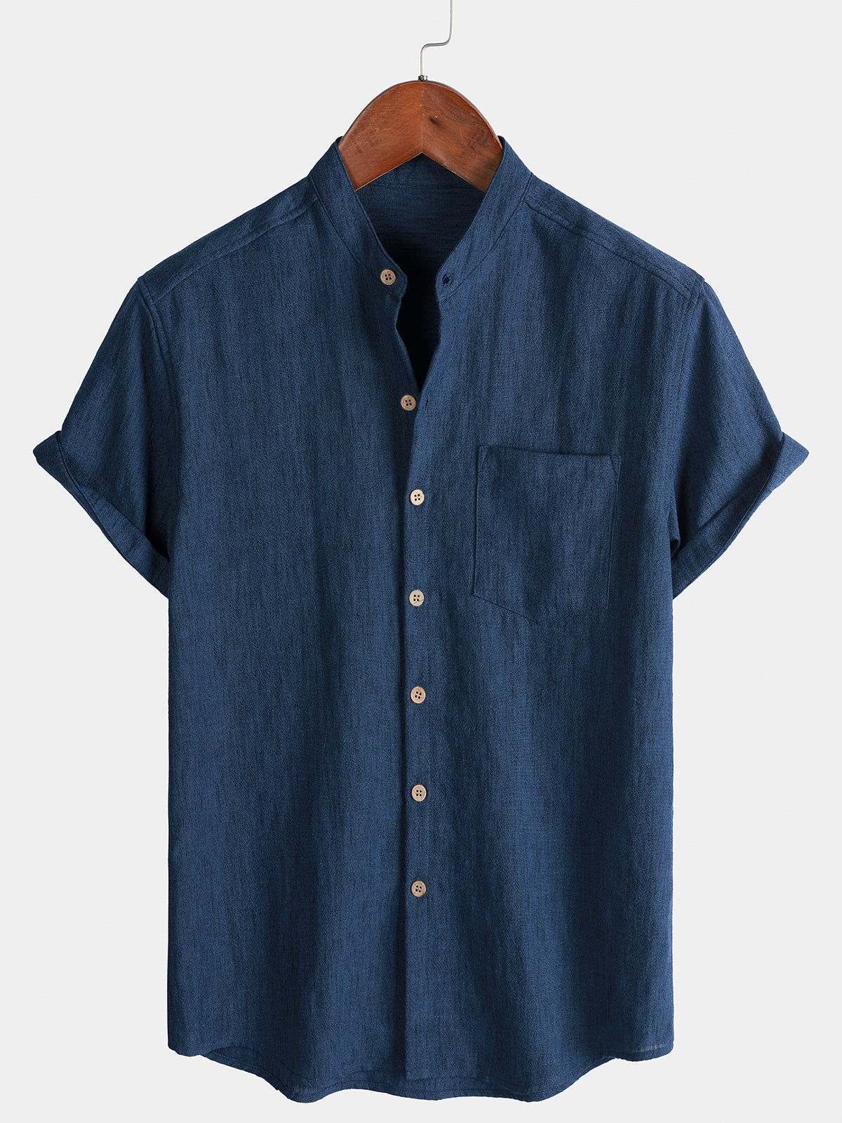 Camicia Henley Casual da Uomo a Manica Corta in Colore Unito per l'Estate