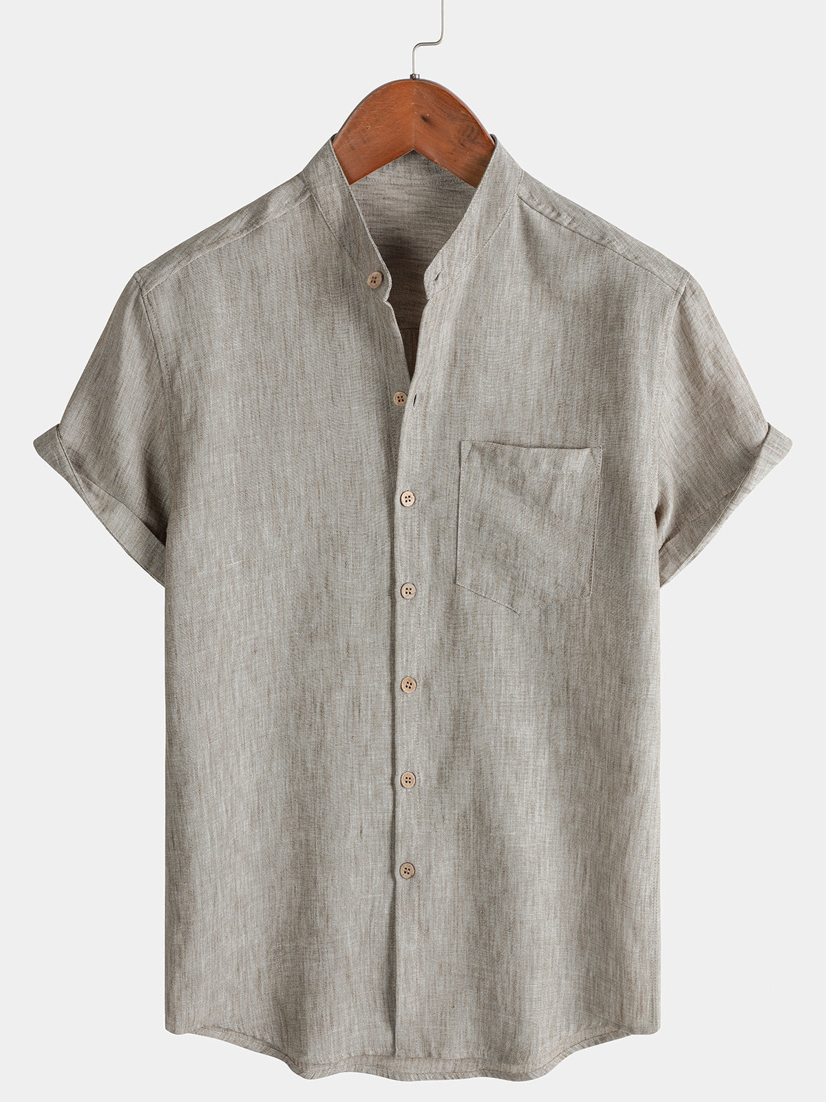 Camicia Henley Casual da Uomo a Manica Corta in Colore Unito per l'Estate