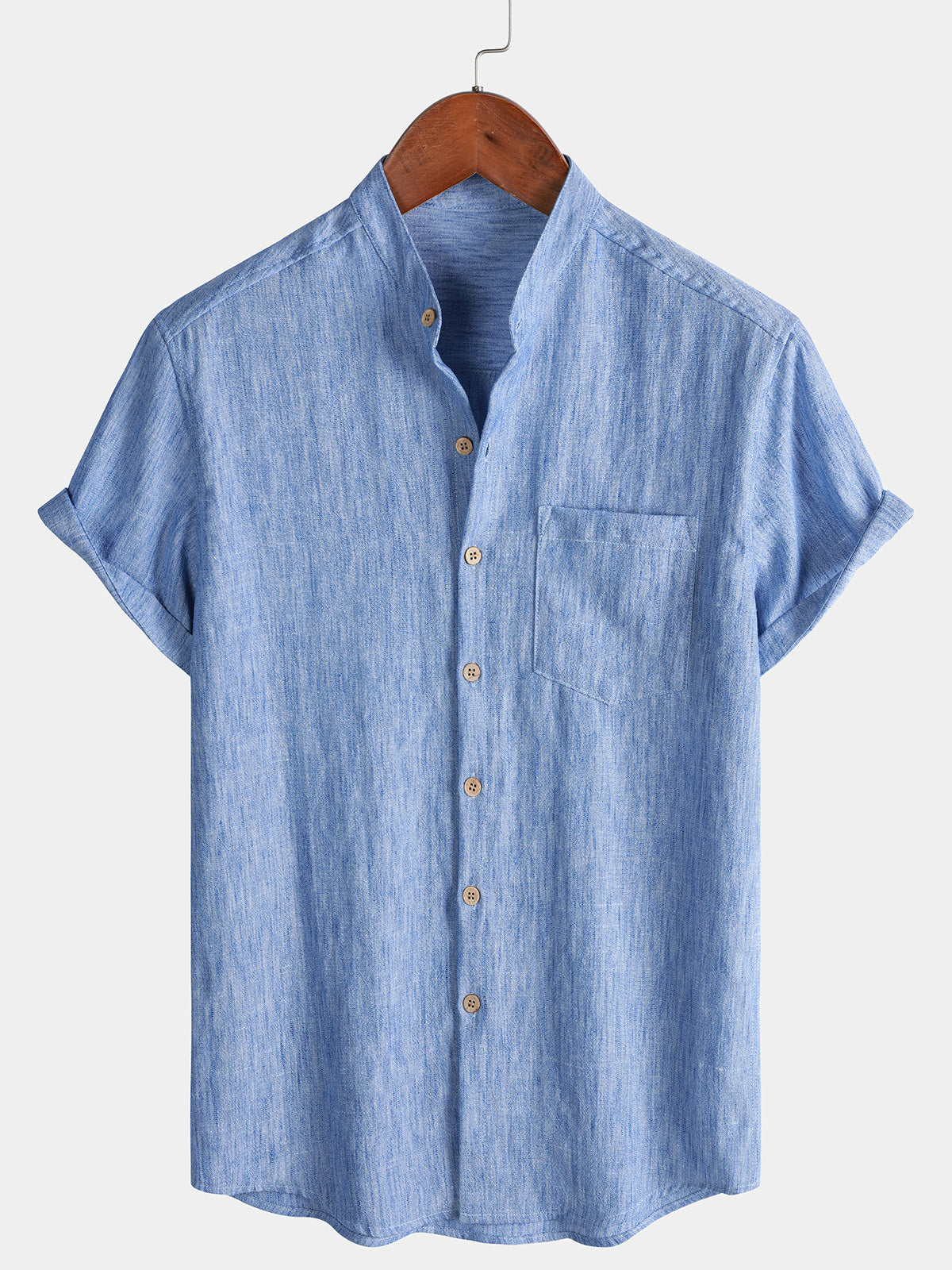 Camicia Henley Casual da Uomo a Manica Corta in Colore Unito per l'Estate