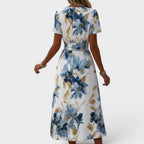 Elara - Vestito Midi Floreale con Fiocco in Vita