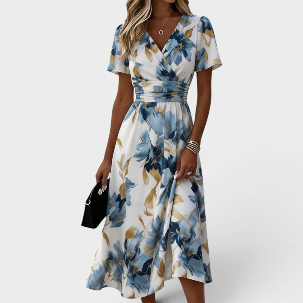 Elara - Vestito Midi Floreale con Fiocco in Vita