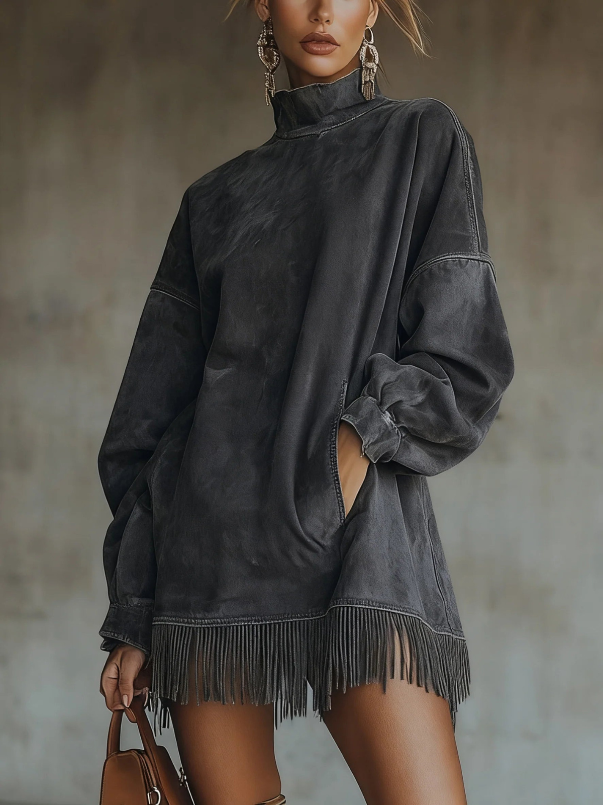 Bozena - Abito accogliente in suede con frange