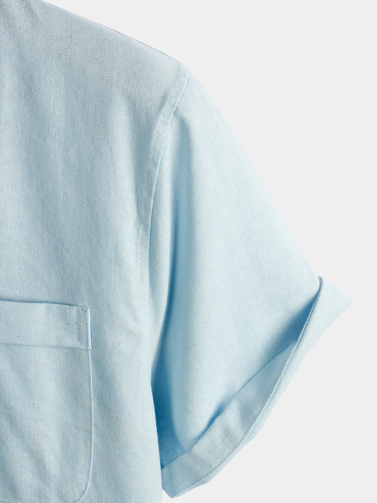 Camicia da uomo a maniche corte in tinta unita con colletto alla coreana e tasca frontale