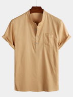 Camicia da uomo a maniche corte in tinta unita con colletto – camicie casual da uomo | Erminia Boutique Bologna