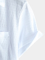 Camicia estiva da uomo a maniche corte in tinta unita con taschino