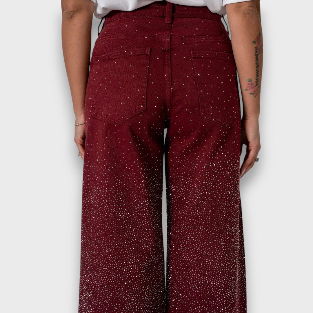 Nina – jeans a gamba larga con cristalli bordeaux