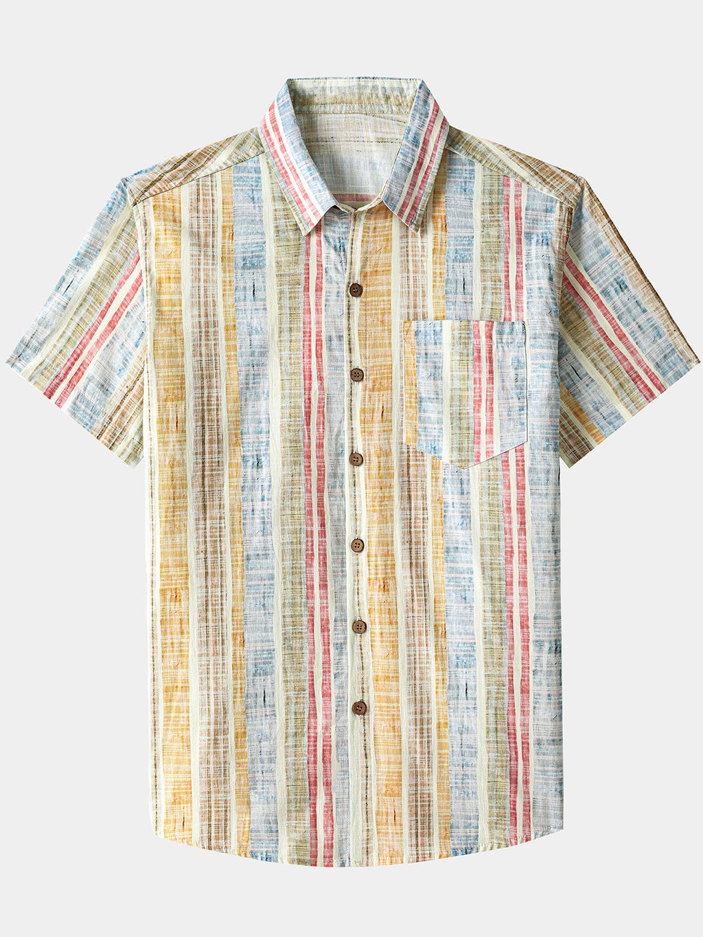 Camicia da uomo a maniche corte a righe verticali in cotone, traspirante, ideale per le vacanze