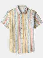 Camicia da uomo a maniche corte a righe verticali in cotone, traspirante, ideale per le vacanze