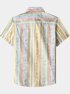 Camicia da uomo a maniche corte a righe verticali in cotone, traspirante, ideale per le vacanze