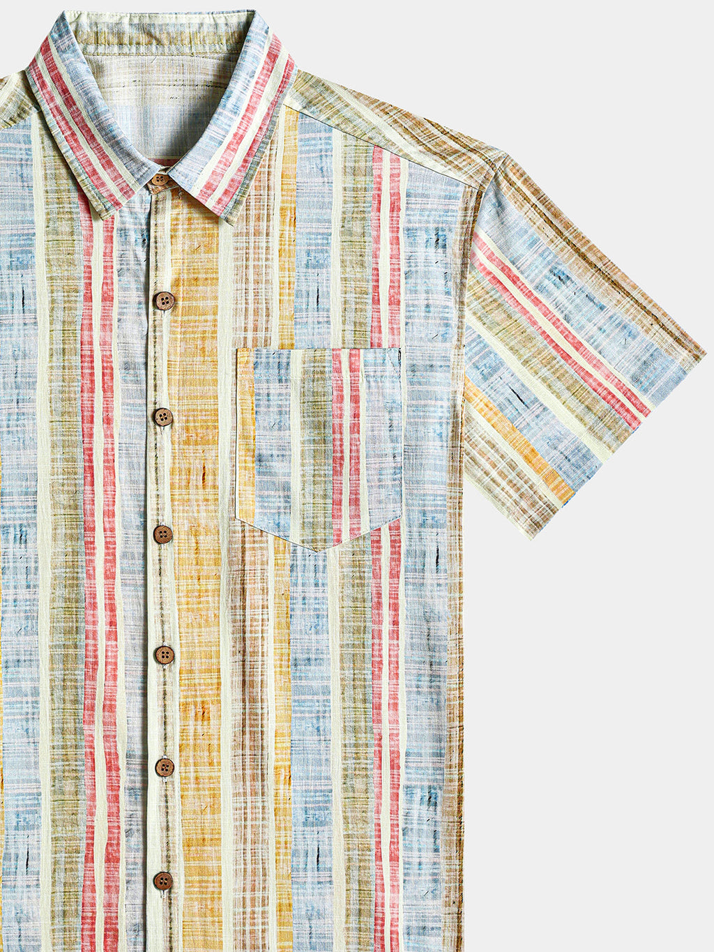 Camicia da uomo a maniche corte a righe verticali in cotone, traspirante, ideale per le vacanze
