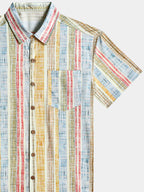 Camicia da uomo a maniche corte a righe verticali in cotone, traspirante, ideale per le vacanze