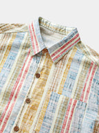 Camicia da uomo a maniche corte a righe verticali in cotone, traspirante, ideale per le vacanze
