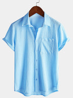 Camicia estiva da uomo a maniche corte in tinta unita con taschino – camicie casual da uomo | Erminia Boutique Bologna
