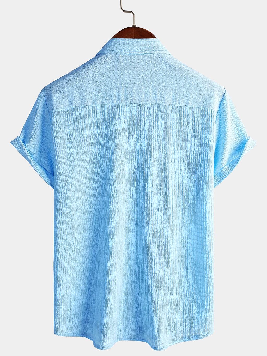 Camicia estiva da uomo a maniche corte in tinta unita con taschino