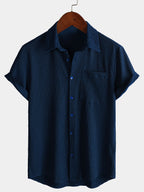 Camicia estiva da uomo a maniche corte in tinta unita con taschino – camicie casual da uomo | Erminia Boutique Bologna