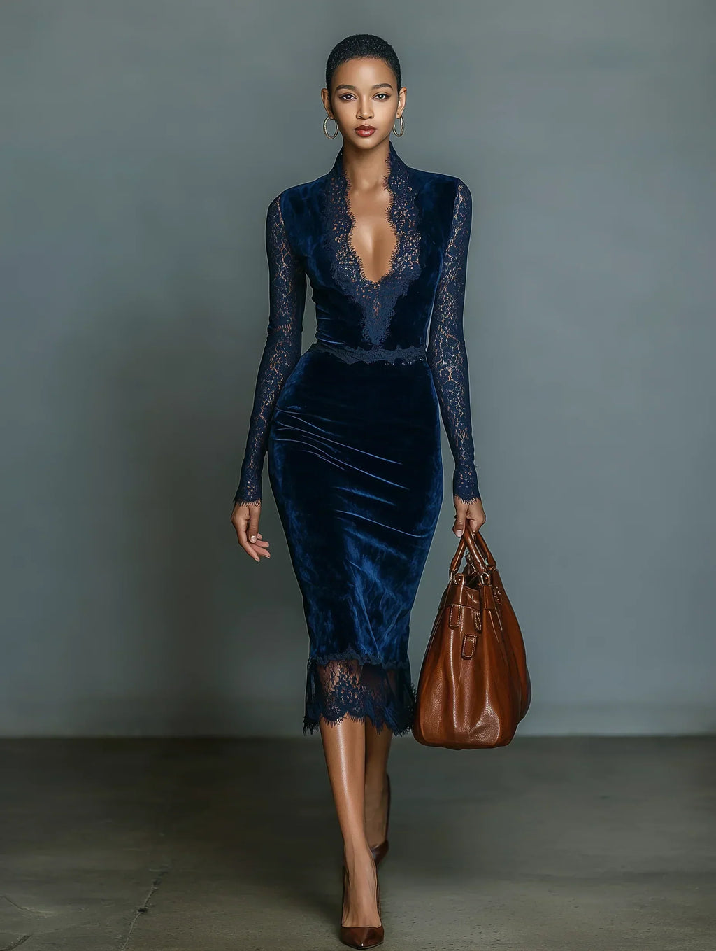Katarzyna – Abito Midi in Pizzo con Scollo a V