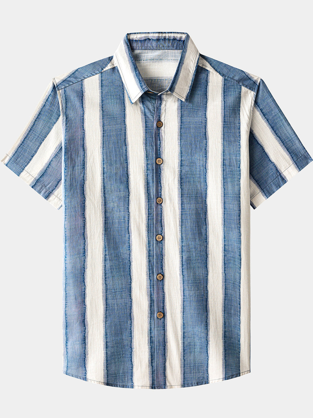 Camicia casual retro a righe da uomo in cotone, ideale per la spiaggia, feste e vacanze, con maniche corte