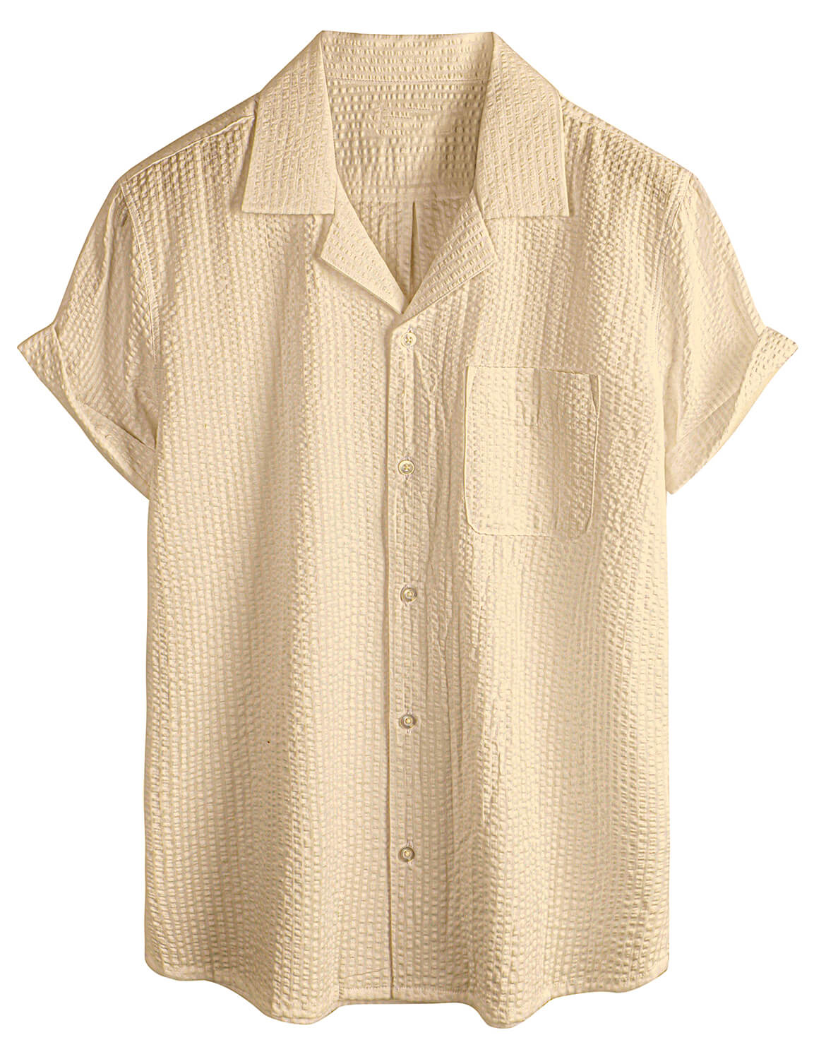 Camicia da Uomo a Maniche Corte in Cotone con Tasca in Colore Unito per la Spiaggia Estate