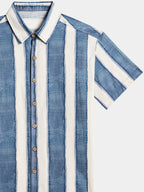 Camicia casual retro a righe da uomo in cotone, ideale per la spiaggia, feste e vacanze, con maniche corte