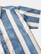 Camicia casual retro a righe da uomo in cotone, ideale per la spiaggia, feste e vacanze, con maniche corte