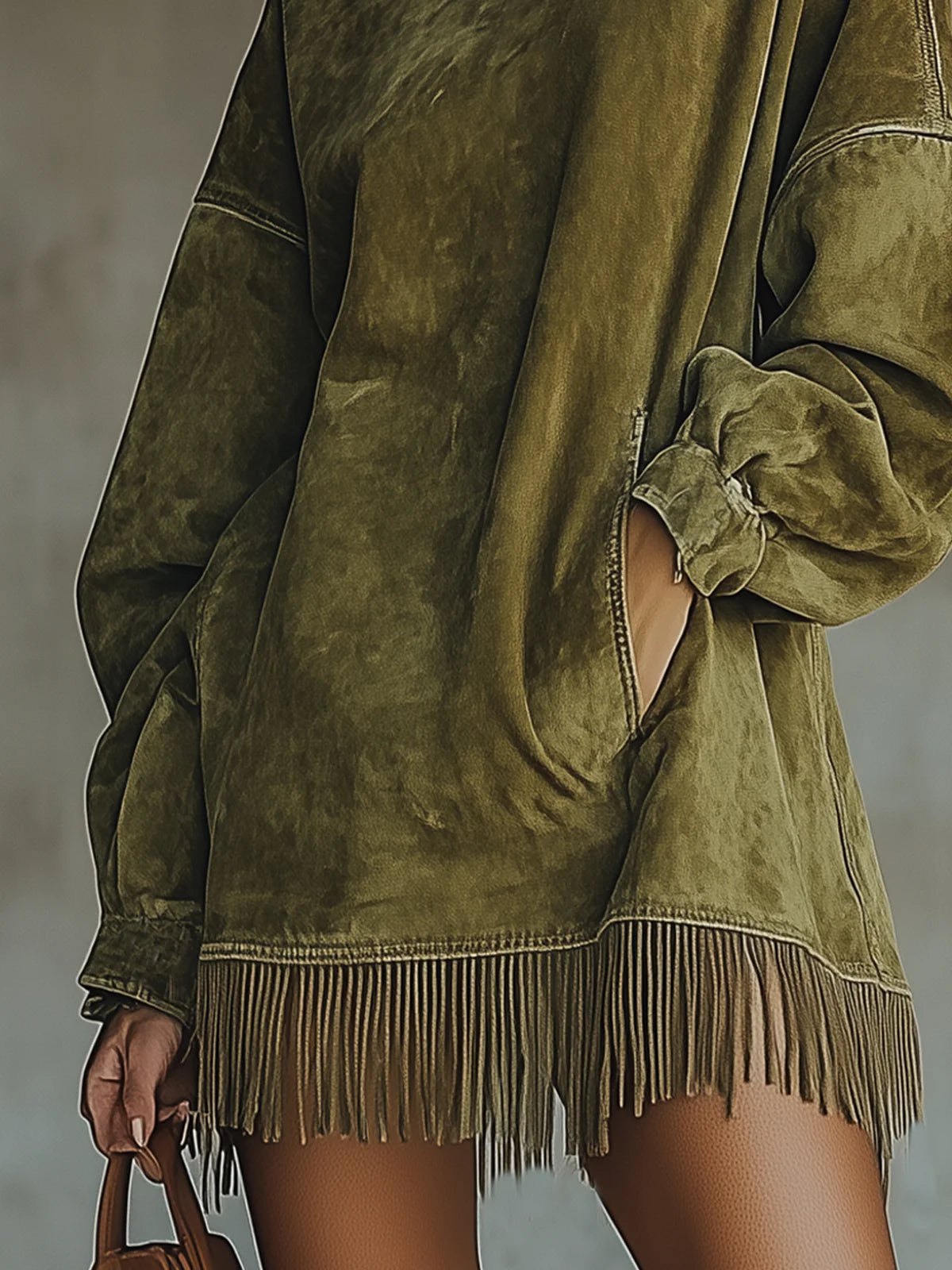 Bozena - Abito accogliente in suede con frange