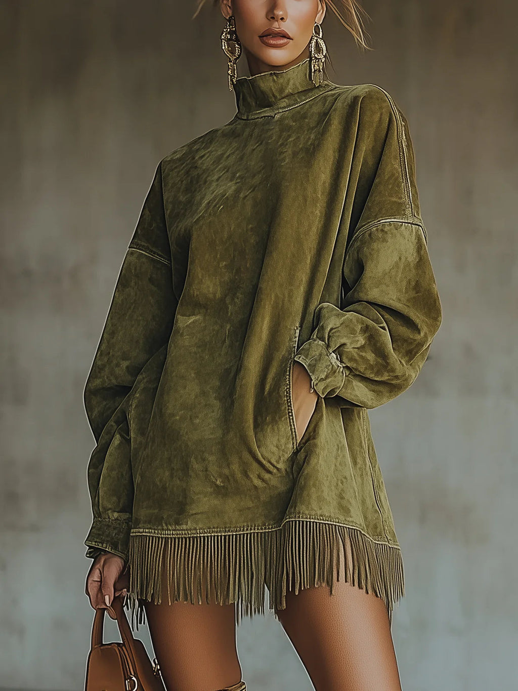 Bozena - Abito accogliente in suede con frange