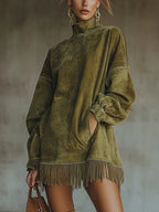 Bozena - Abito accogliente in suede con frange