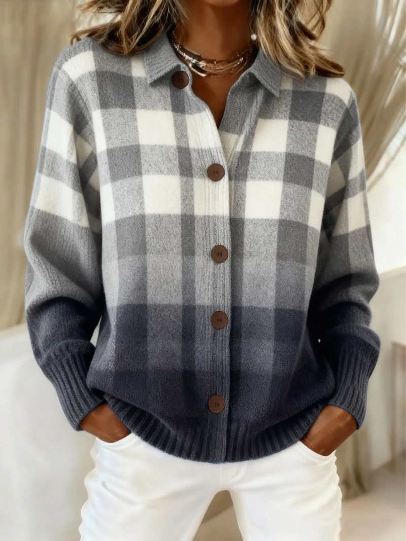 Wanda - Cardigan grigio a quadri con bottoni