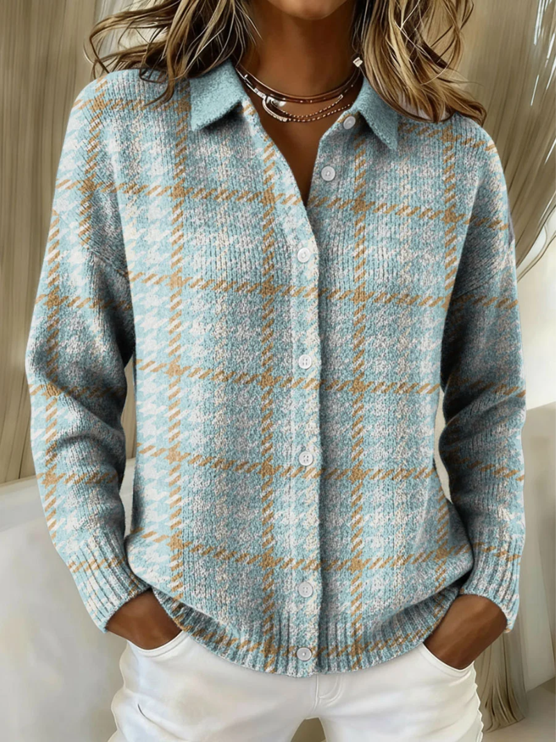 Bożena - Maglione a quadri blu con bottoni