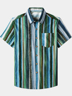 Camicia da uomo a quadri con maniche corte, in cotone, traspirante, ideale per le vacanze