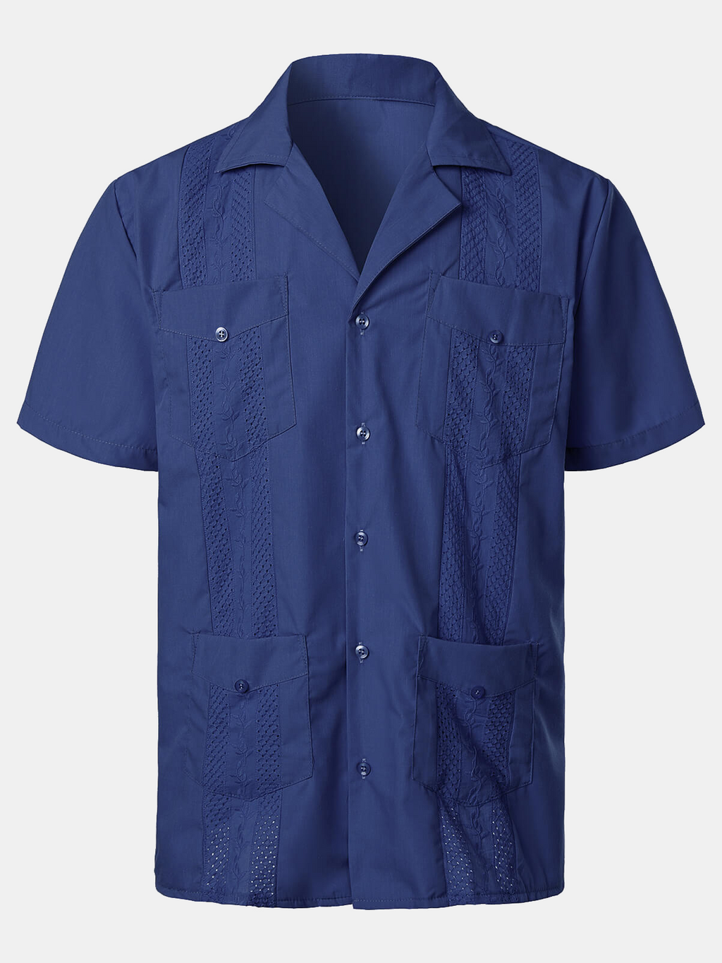 Camicia da spiaggia estiva da uomo con ricamo in stile cubano, maniche corte, con bottoni