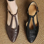 Małgorzata – Scarpe classiche in pelle T-strap con dettaglio intrecciato