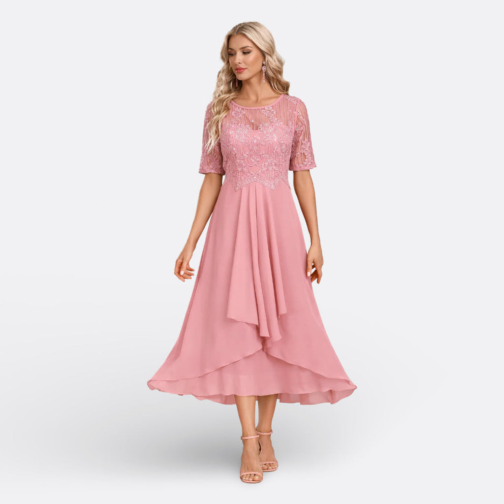Anna | Abito in Pizzo con Maniche Corte – abiti eleganti da donna | Erminia Boutique Bologna