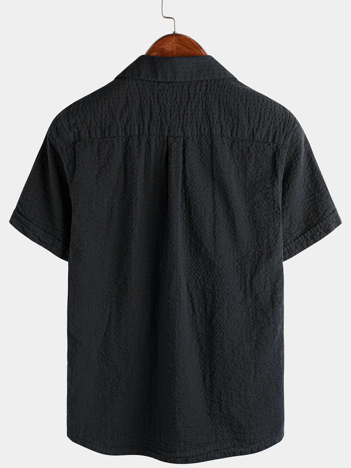 Camicia da Uomo a Maniche Corte in Cotone con Tasca in Colore Unito per la Spiaggia Estate