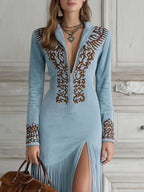 Zofia - Abito maxi con ricamo in ecopelle
