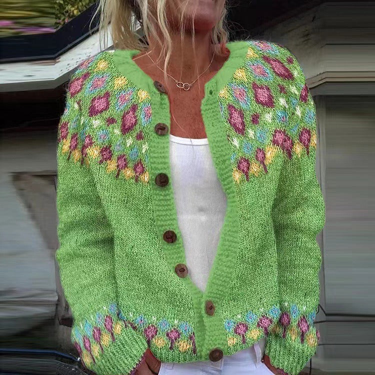 Norma | Cardigan verde lime nordico – cardigan nordico da donna | Erminia Boutique Bologna