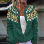 Emma | Cardigan verde scuro con motivo giallo – cardigan nordico da donna | Erminia Boutique Bologna