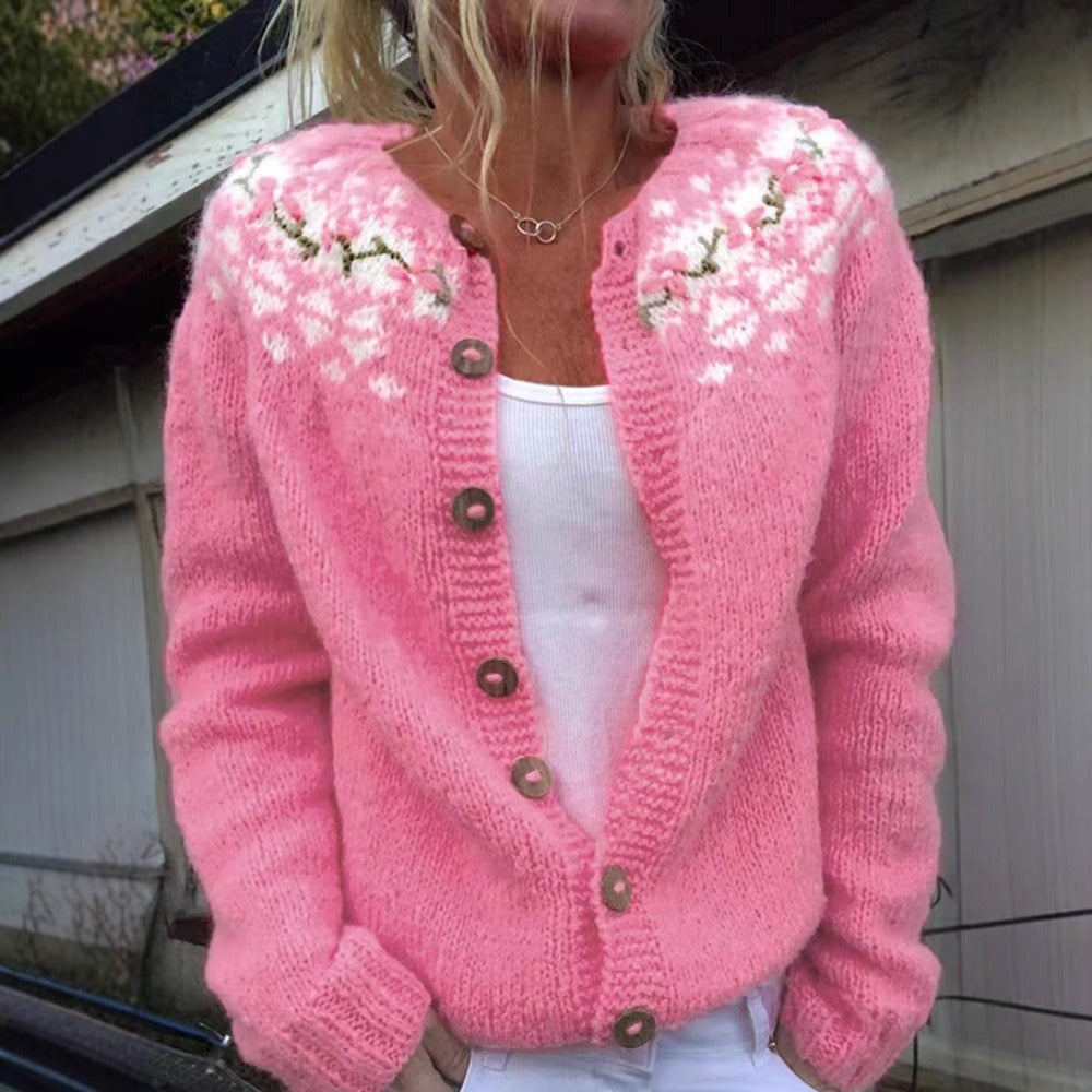 Federica | Cardigan rosa confetto nordico – cardigan nordico da donna | Erminia Boutique Bologna