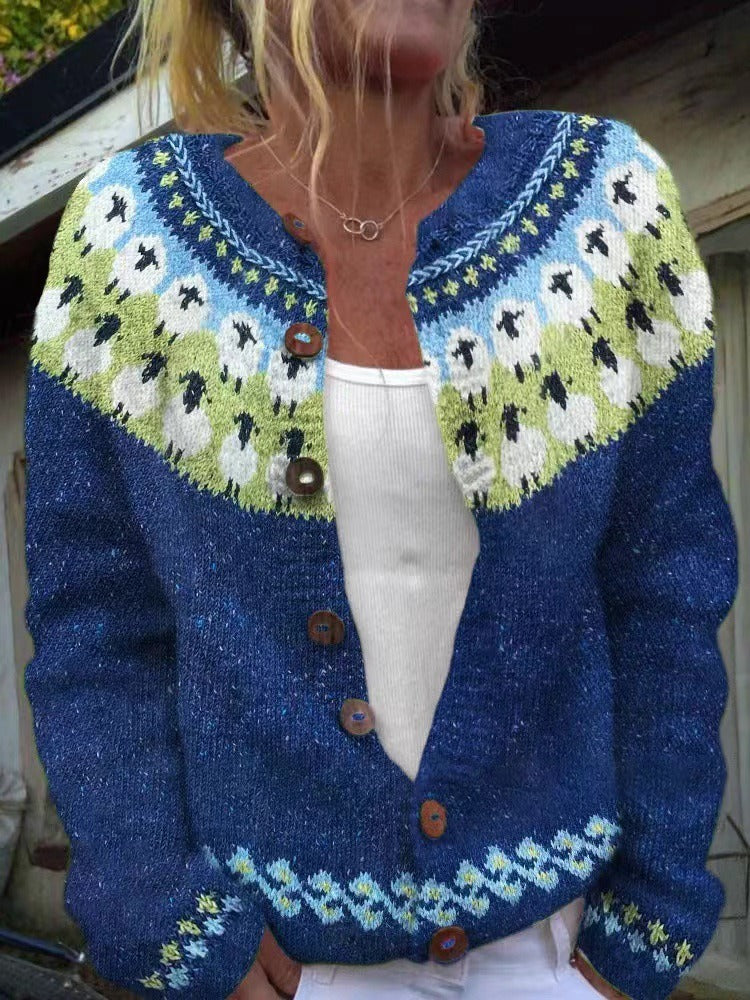 Ottavia | Cardigan blu royal nordico – cardigan nordico da donna | Erminia Boutique Bologna