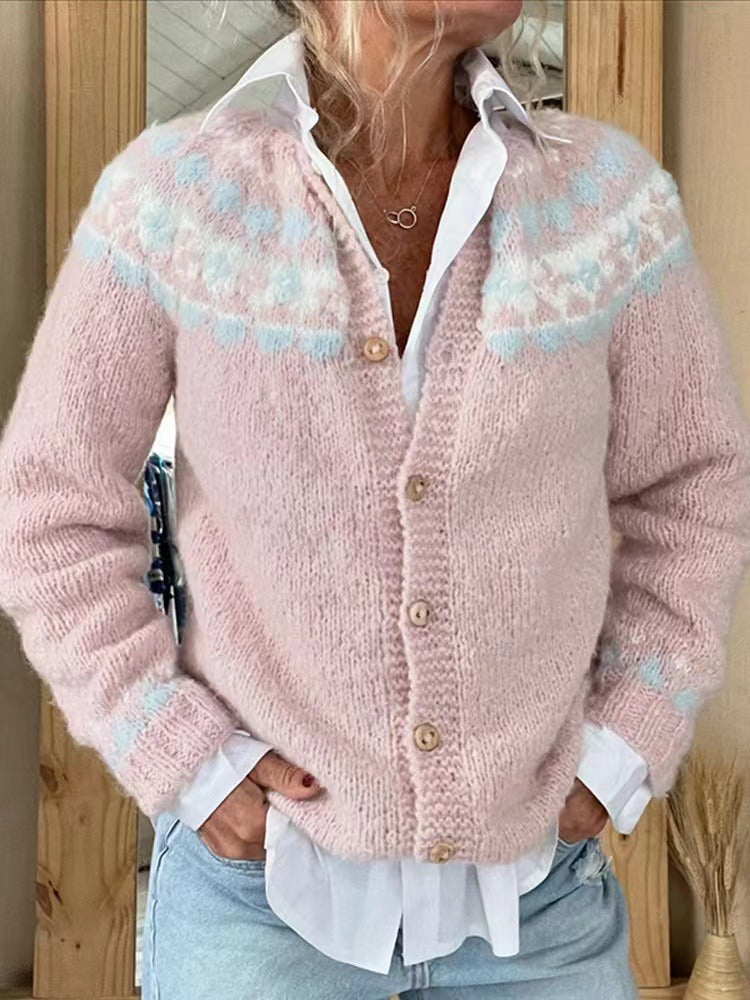 Clelia | Cardigan rosa cipria – cardigan nordico da donna | Erminia Boutique Bologna