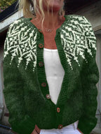Lorella | Cardigan verde bosco con fantasia nordica – cardigan nordico da donna | Erminia Boutique Bologna