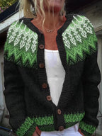Liana | Cardigan nero con motivo verde – cardigan nordico da donna | Erminia Boutique Bologna