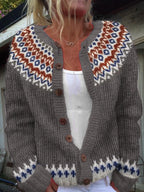 Mafalda | Cardigan grigio con sprone colorato – cardigan nordico da donna | Erminia Boutique Bologna