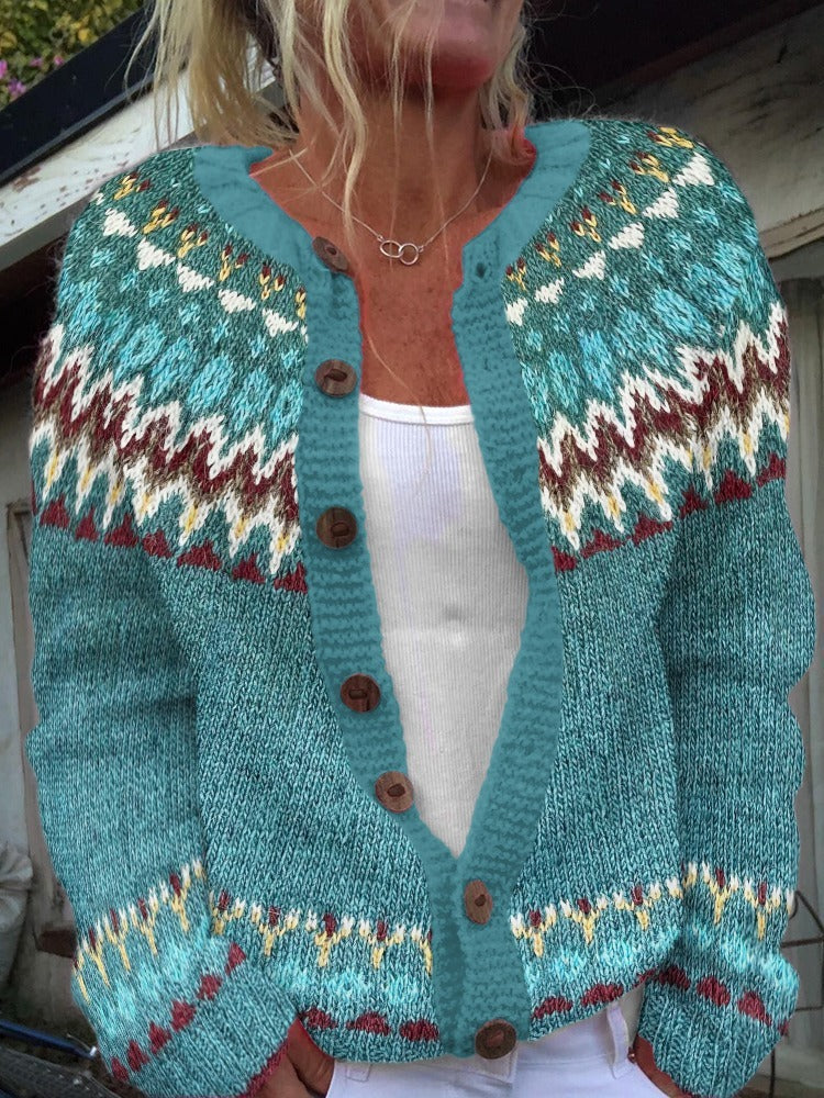 Raffaella | Cardigan verde acqua nordico – cardigan nordico da donna | Erminia Boutique Bologna