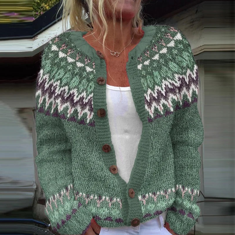 Beatrice | Cardigan verde salvia nordico – cardigan nordico da donna | Erminia Boutique Bologna