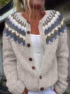 Cecilia | Cardigan panna con motivo azzurro – cardigan nordico da donna | Erminia Boutique Bologna