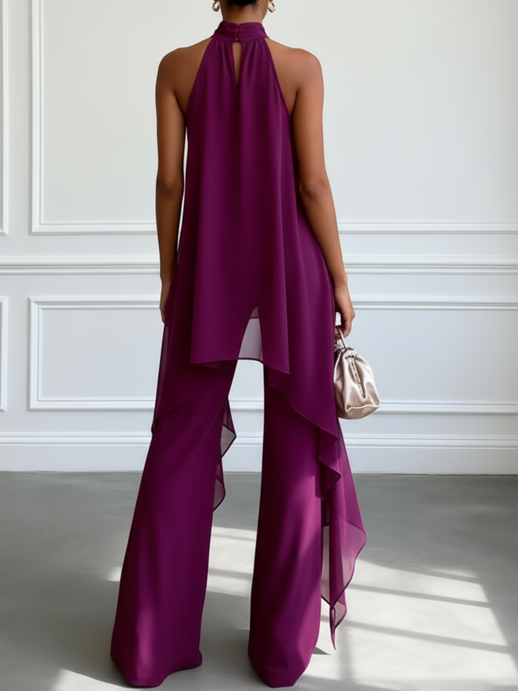 Ewa - Elegante Set Viola Top Halter e Pantaloni
