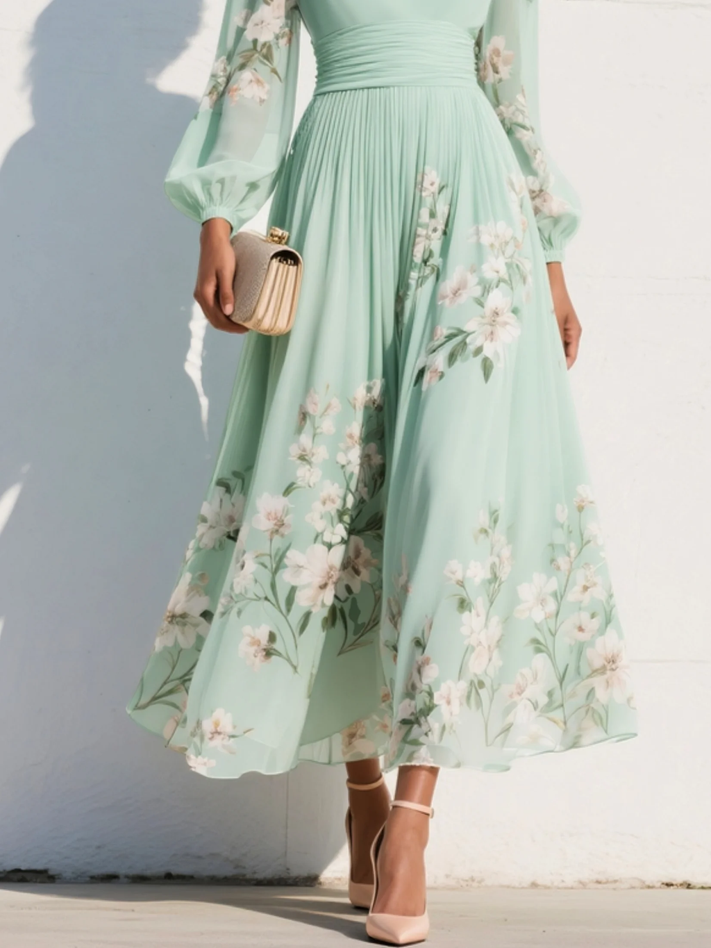 Anna - Vestito midi verde con scollatura a V